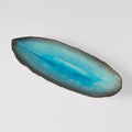 Premium Leaf Shape Ceramic Plate – Sky Blue Glaze 32.5 x 13.5cm