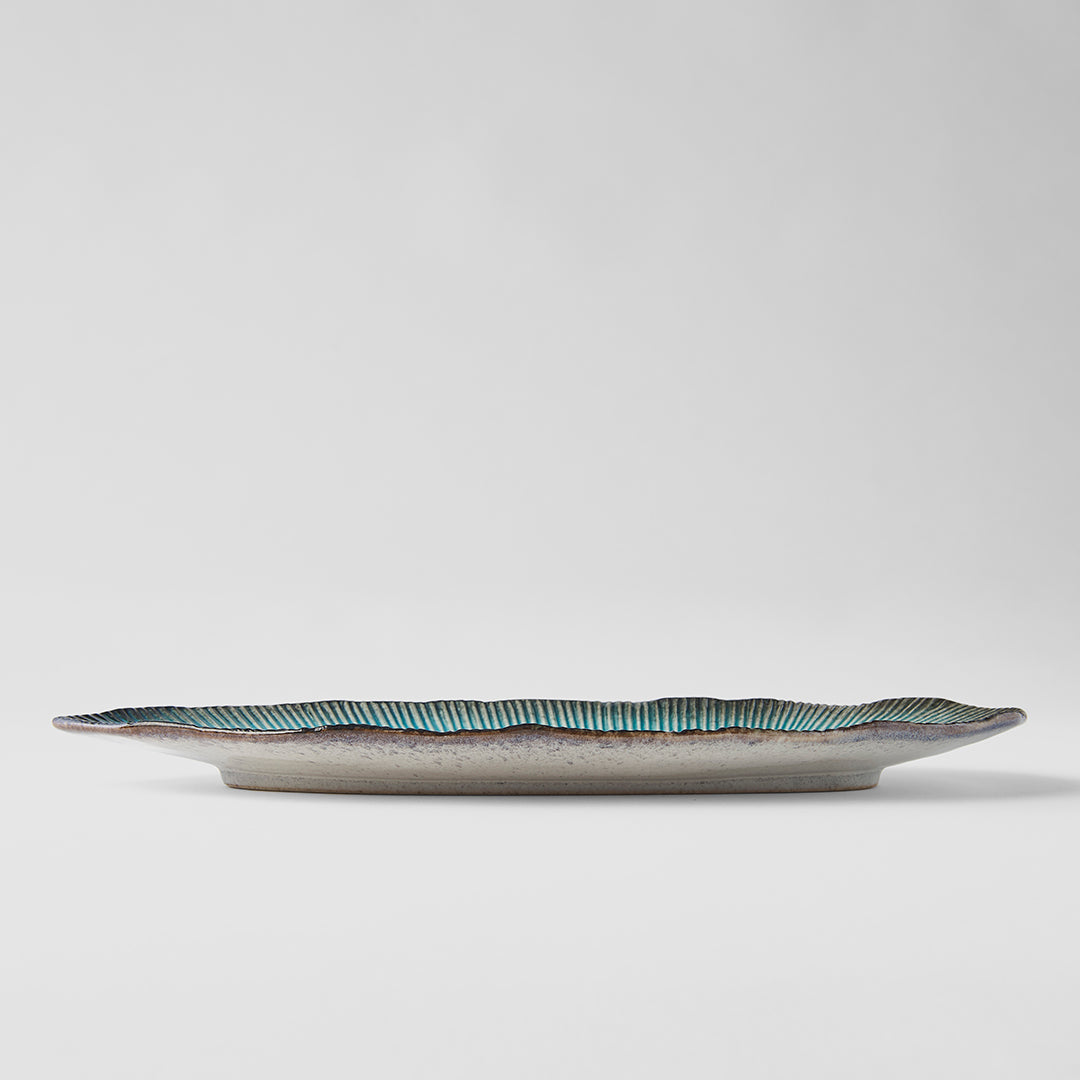 Premium Leaf Shape Ceramic Plate – Sky Blue Glaze 32.5 x 13.5cm