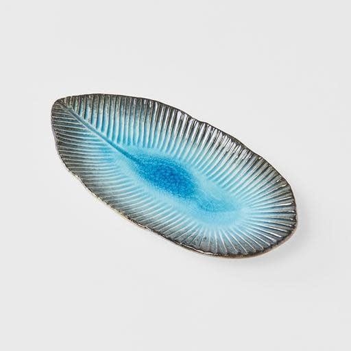 Premium Leaf Shape Plate – Light Blue Sky Blue Glaze 21cm
