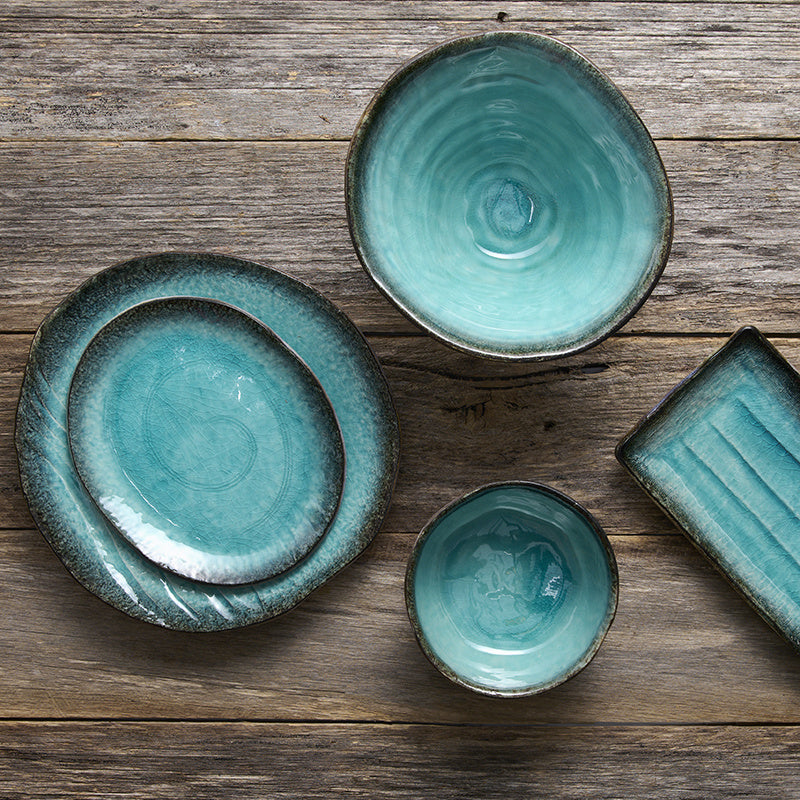 Premium Leaf Shape Plate – Light Blue Sky Blue Glaze 21cm