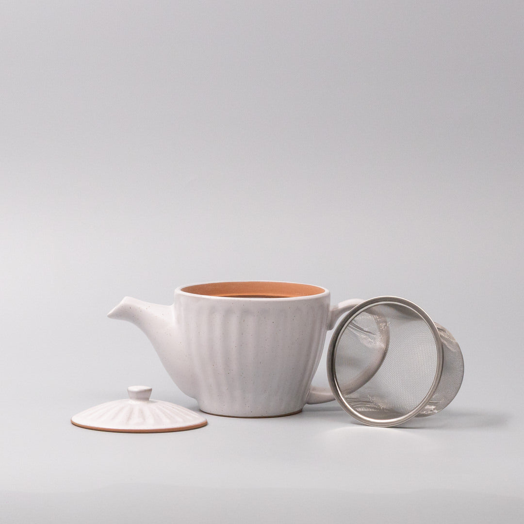 Premium 480ml Speckled White Ridge Glaze Ceramic Teapot Japanese Tea Pot