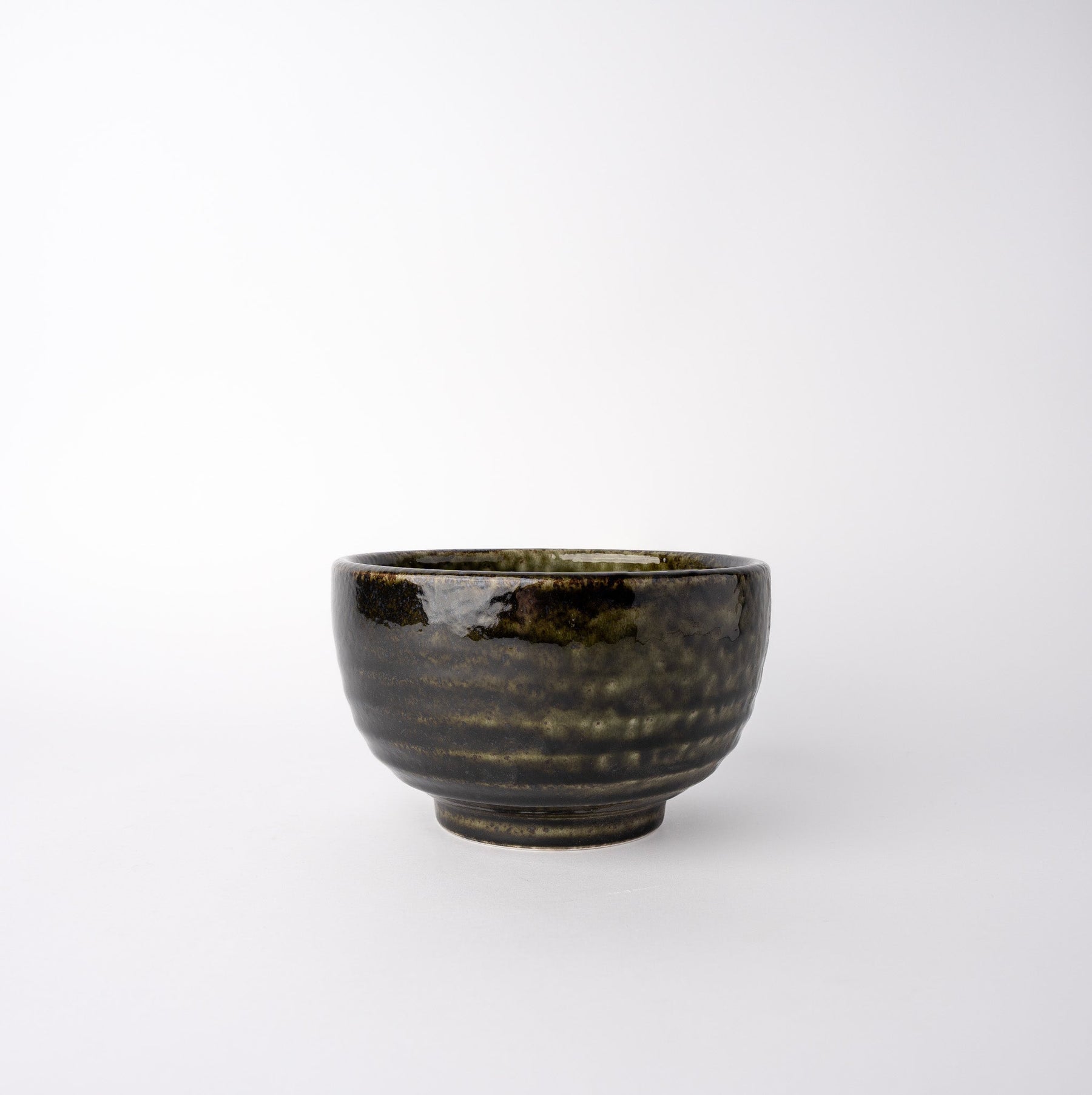 Premium Ceramic Udon Bowl – Olive Green Black Moss Glaze 16cm