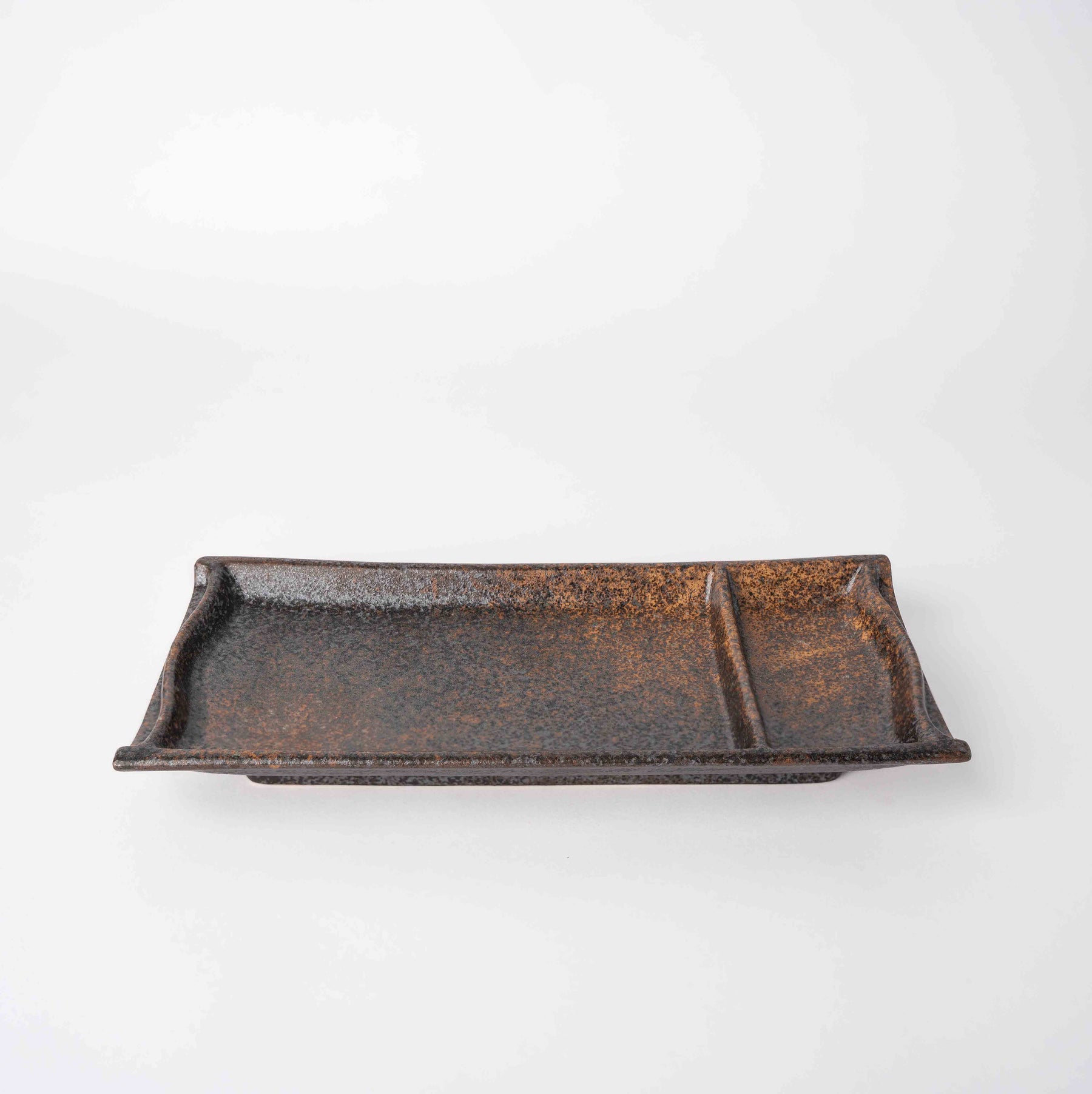 Mottled Earth Glaze 21cm Sushi Plate with Built-In Sauce Dish