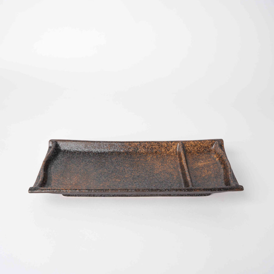 Mottled Earth Glaze 21cm Sushi Plate with Built-In Sauce Dish