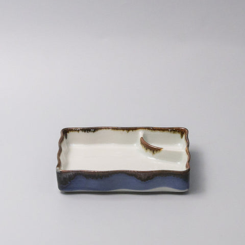 Premium 15cm Tenmokku Edge Sushi Plate with Inbuilt Sauce Dish