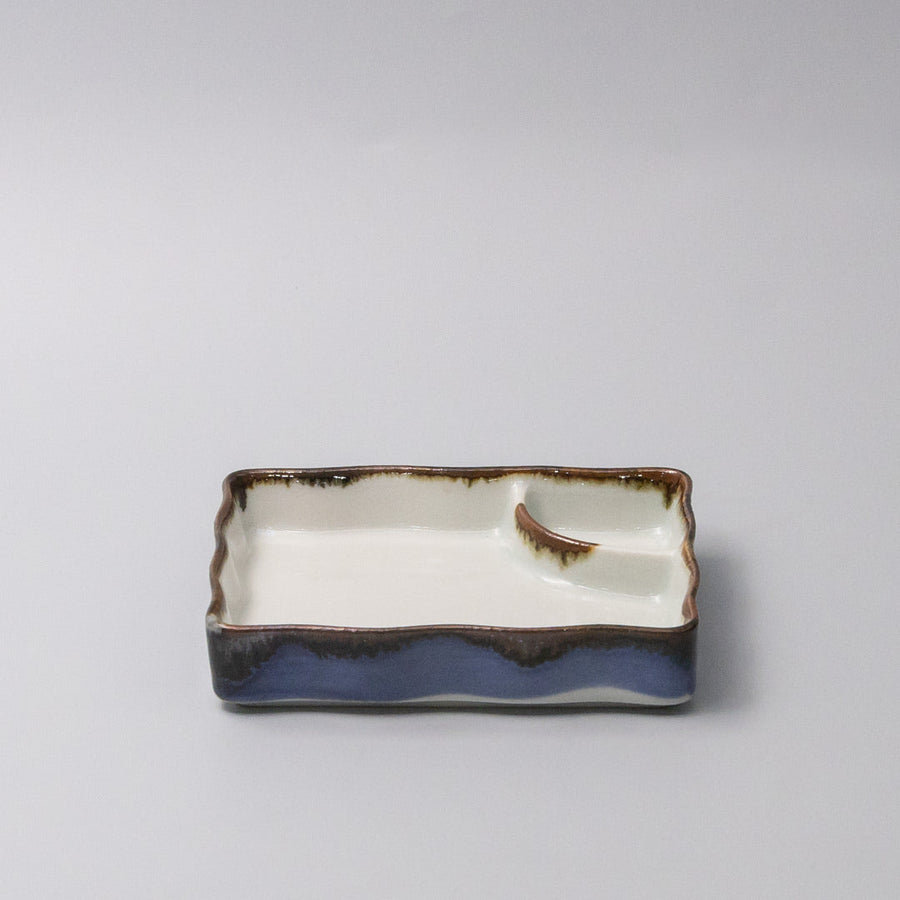 Premium 15cm Tenmokku Edge Sushi Plate with Inbuilt Sauce Dish