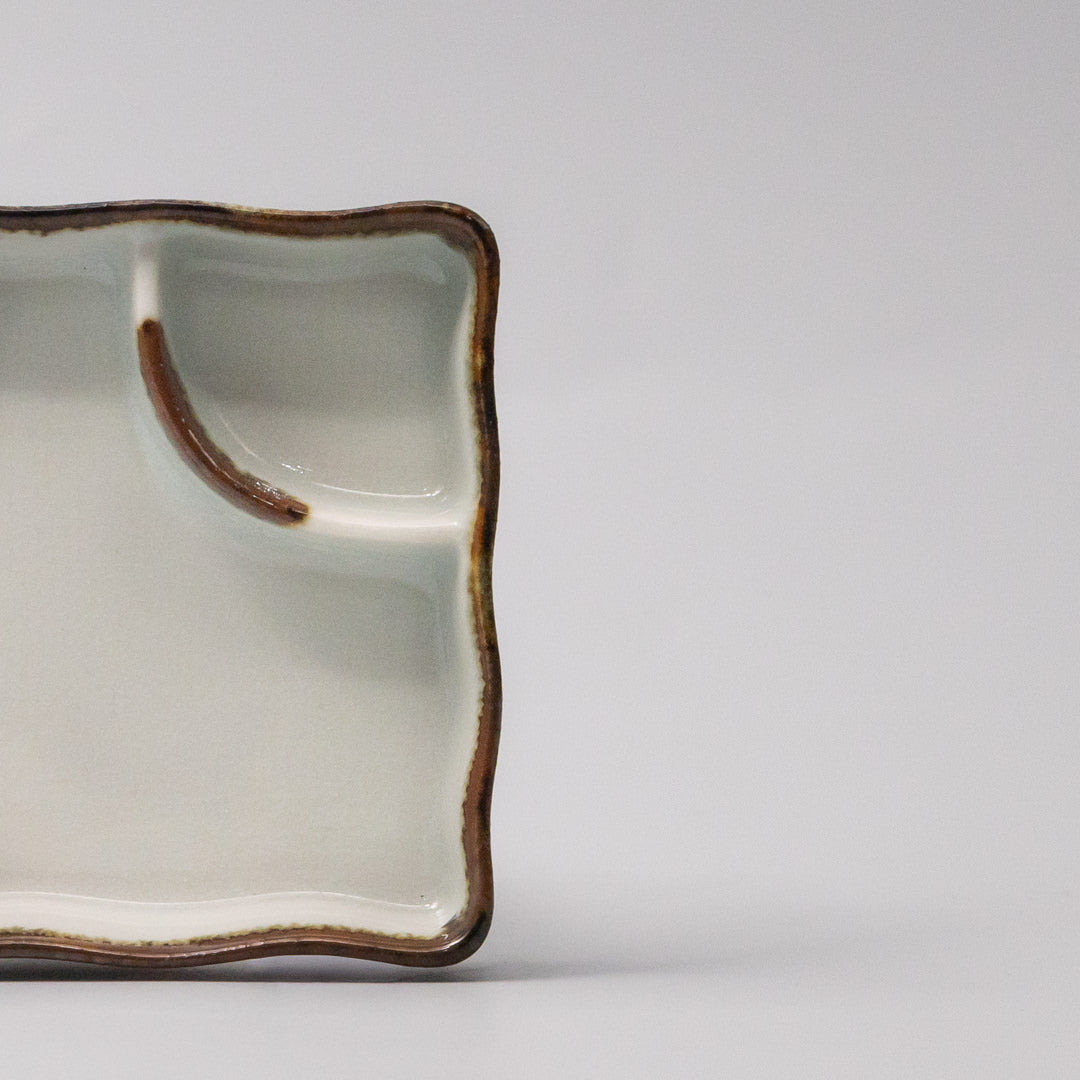 Premium 15cm Tenmokku Edge Sushi Plate with Inbuilt Sauce Dish