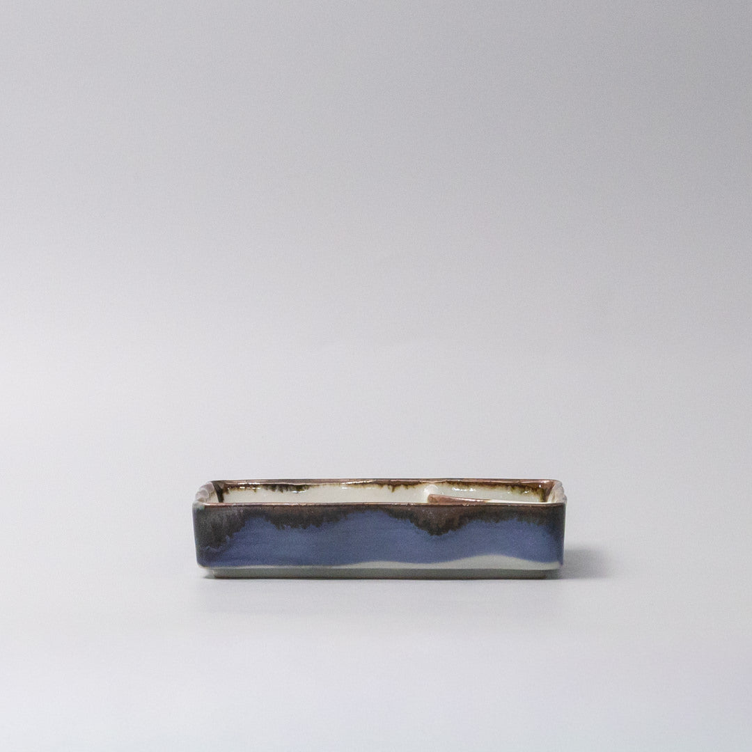 Premium 15cm Tenmokku Edge Sushi Plate with Inbuilt Sauce Dish
