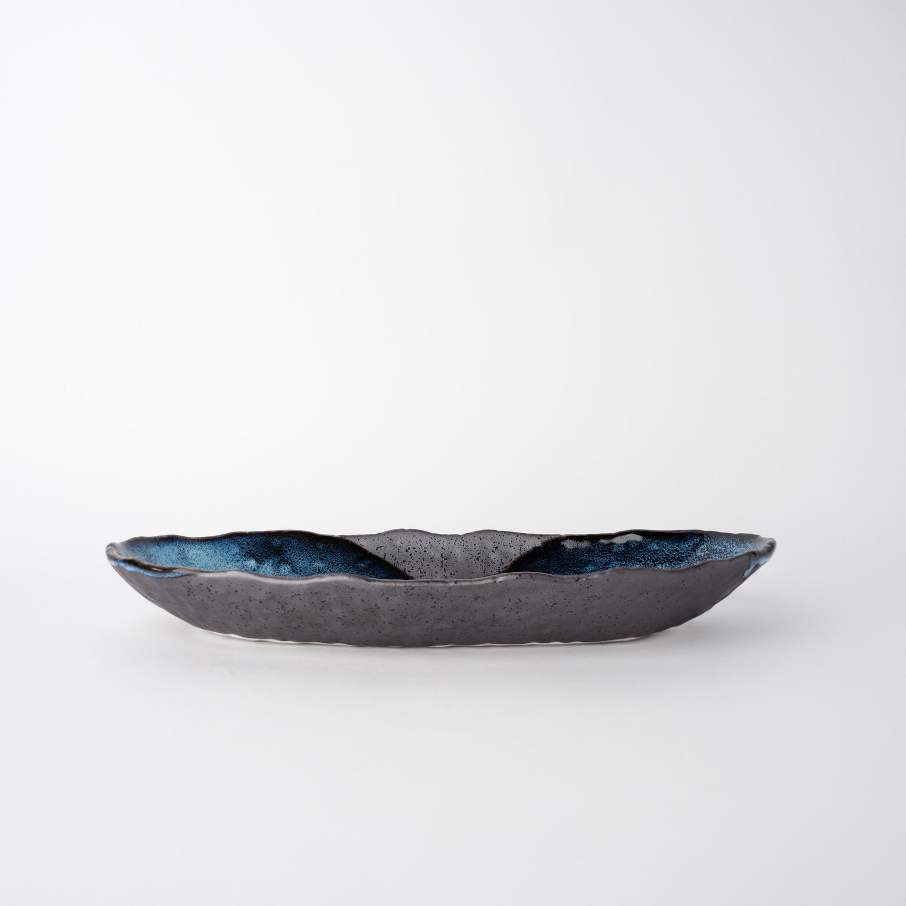 Premium 32cm Storm Glaze Organic Oval Ceramic Platter Japanese Tableware