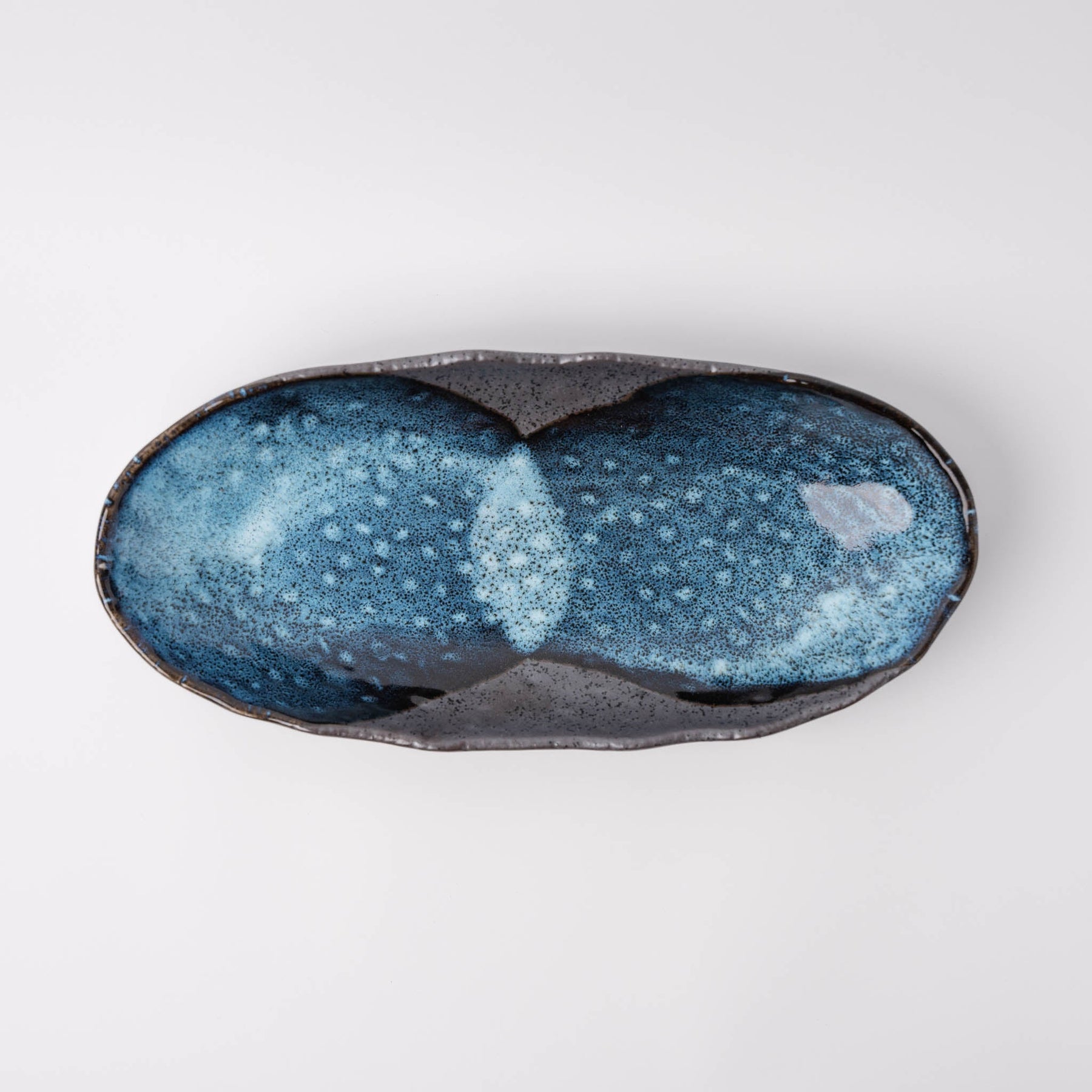 Premium 32cm Storm Glaze Organic Oval Ceramic Platter Japanese Tableware