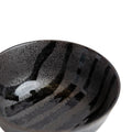 Premium Ceramic Fluted Udon Bowl – Gloss Black Stripes on Gunmetal Glaze 17cm
