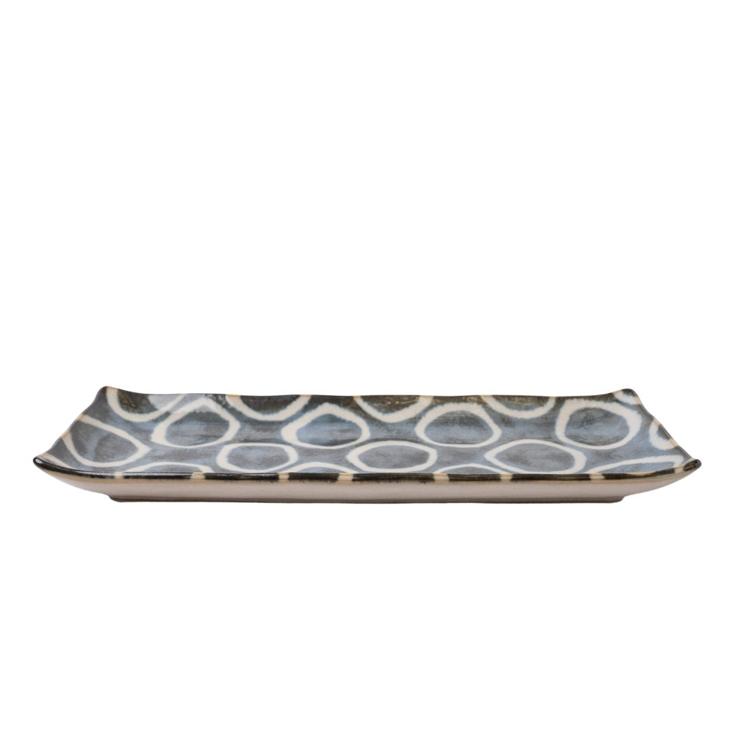 Premium 27cm Brush Blue Ring Glaze Ceramic Sashimi Plate Dishwasher Microwave Safe