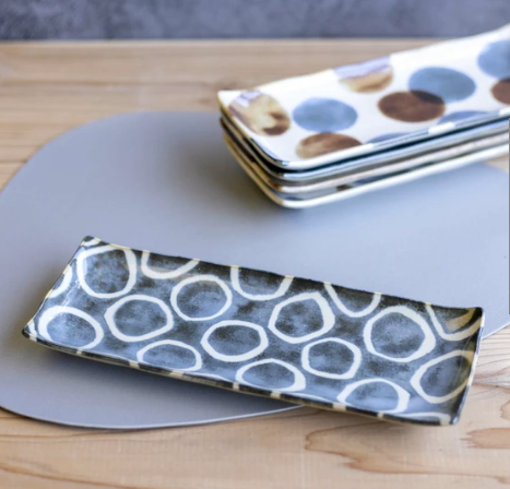 Premium 27cm Brush Blue Ring Glaze Ceramic Sashimi Plate Dishwasher Microwave Safe