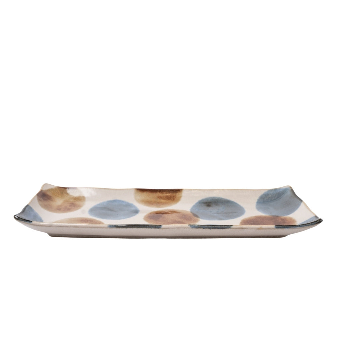 Premium 27cm Brush Blue Spot Glaze Ceramic Sashimi Plate Dishwasher Microwave Safe