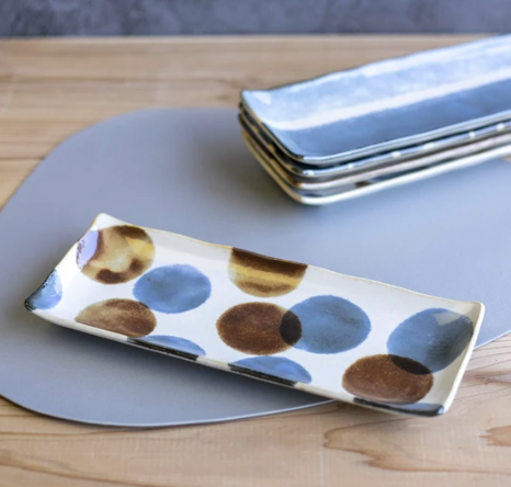 Premium 27cm Brush Blue Spot Glaze Ceramic Sashimi Plate Dishwasher Microwave Safe