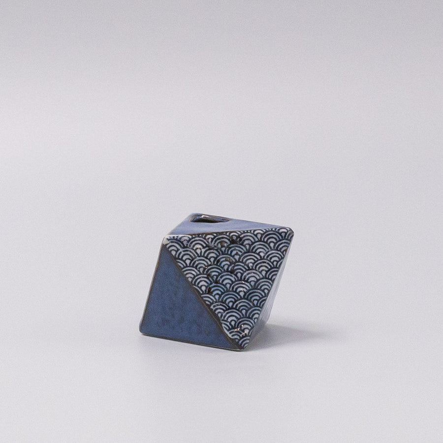 Triangular Indigo Wave Vase 130ml Ceramic Decorative Vase Dishwasher Microwave Safe
