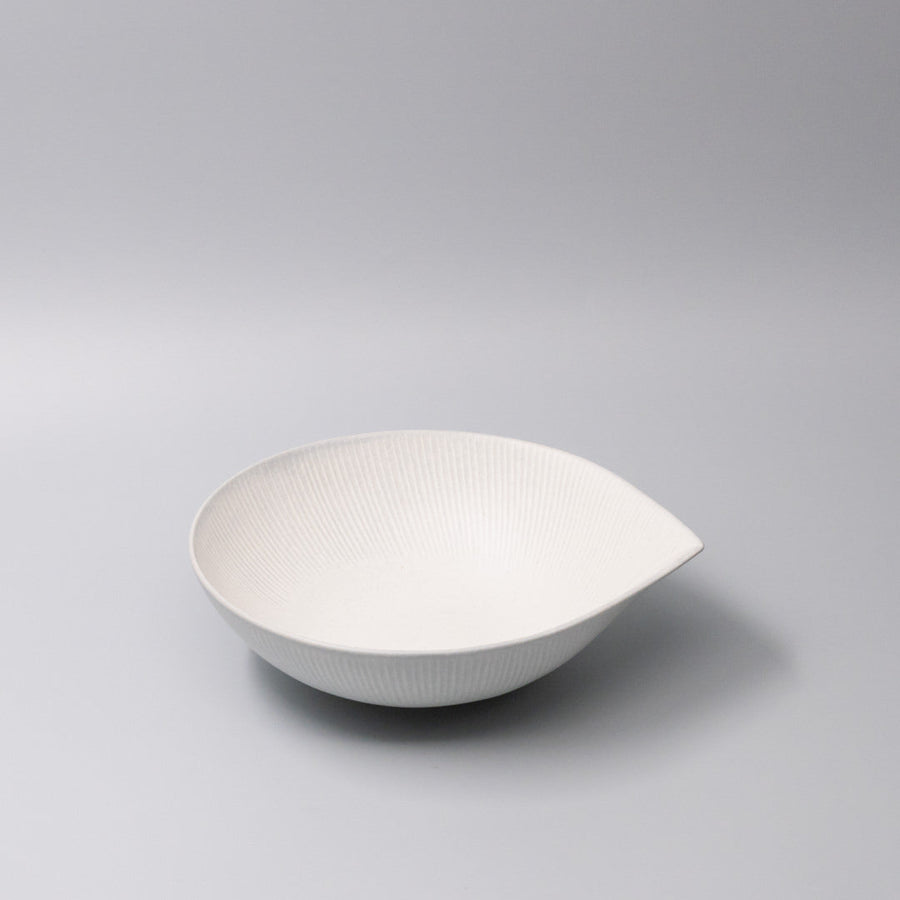 Premium Large Bowl – White Snow Leaf Glaze 24cm