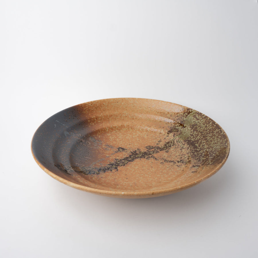 Premium Flat Base Serving Bowl – Brown Wabi Sabi Glaze 29cm