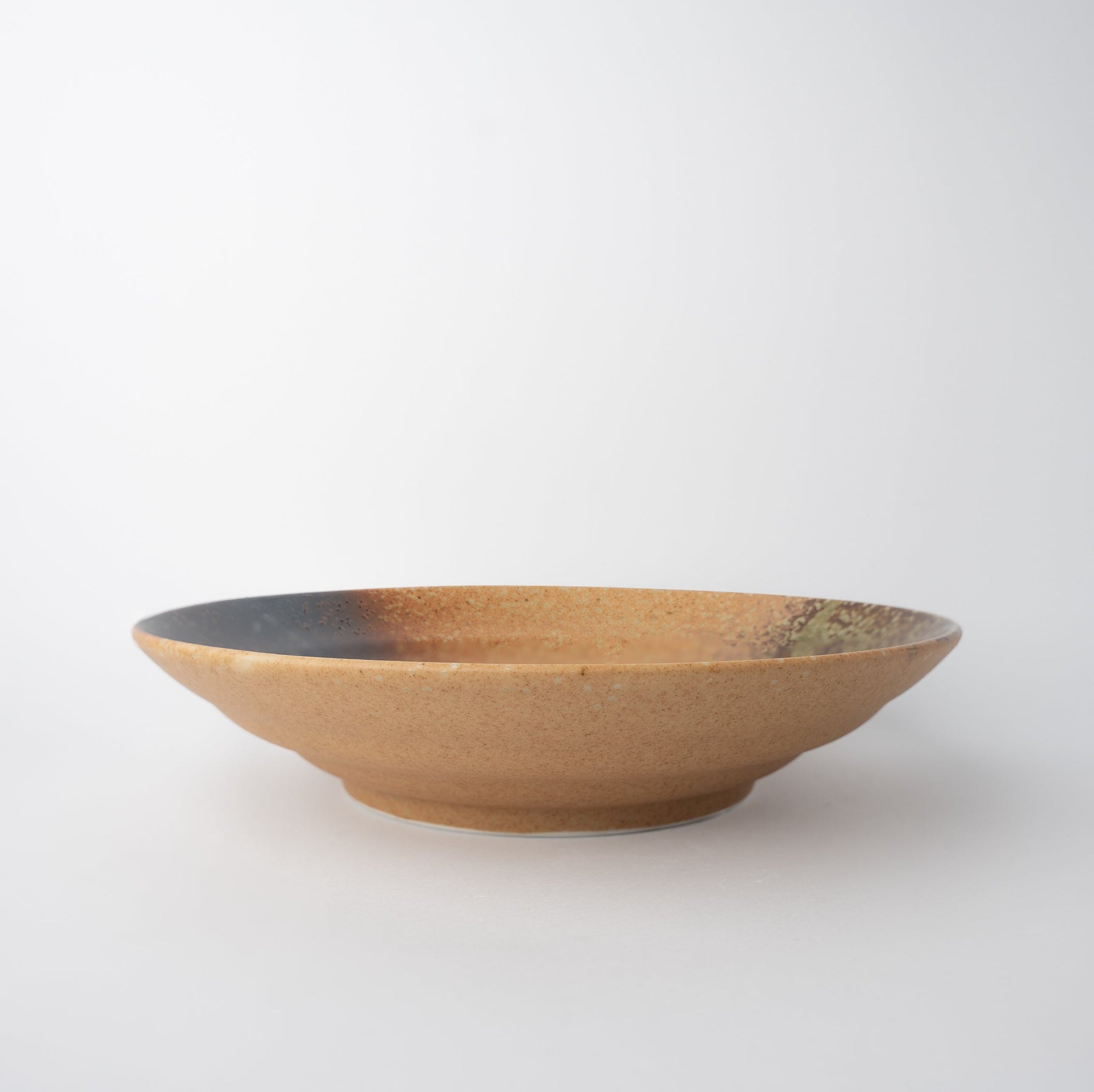 Premium Flat Base Serving Bowl – Brown Wabi Sabi Glaze 29cm