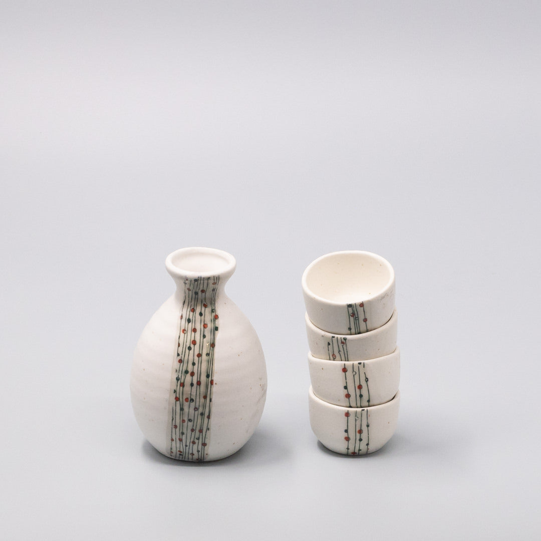 Premium Sake Set for Four – White Abacus Glaze 330ml, 4 Piece