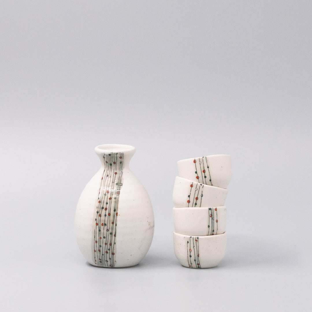 Premium Sake Set for Four – White Abacus Glaze 330ml, 4 Piece
