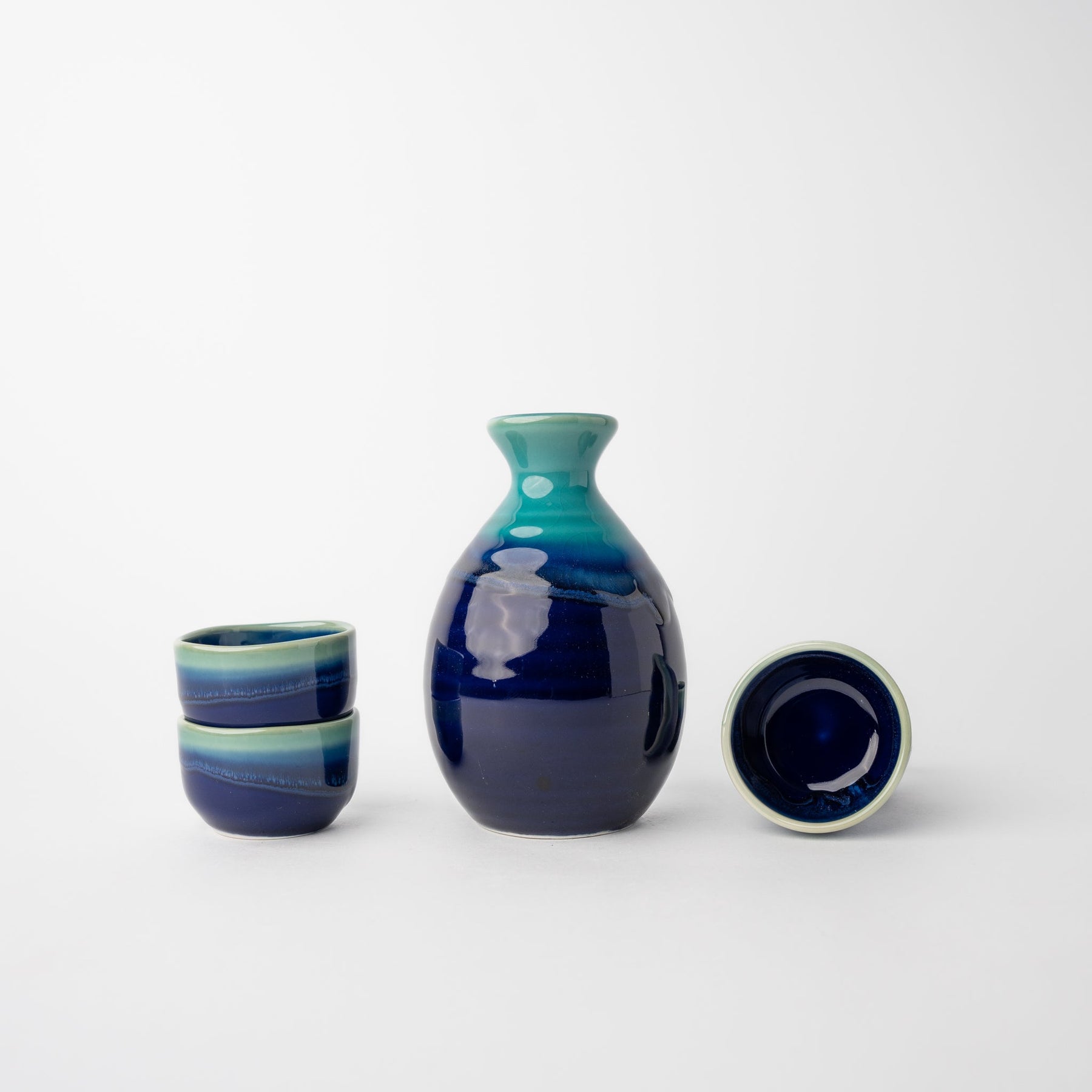 Premium Sake Set for Four – Cobalt Teal Glaze 330ml, 4 Piece