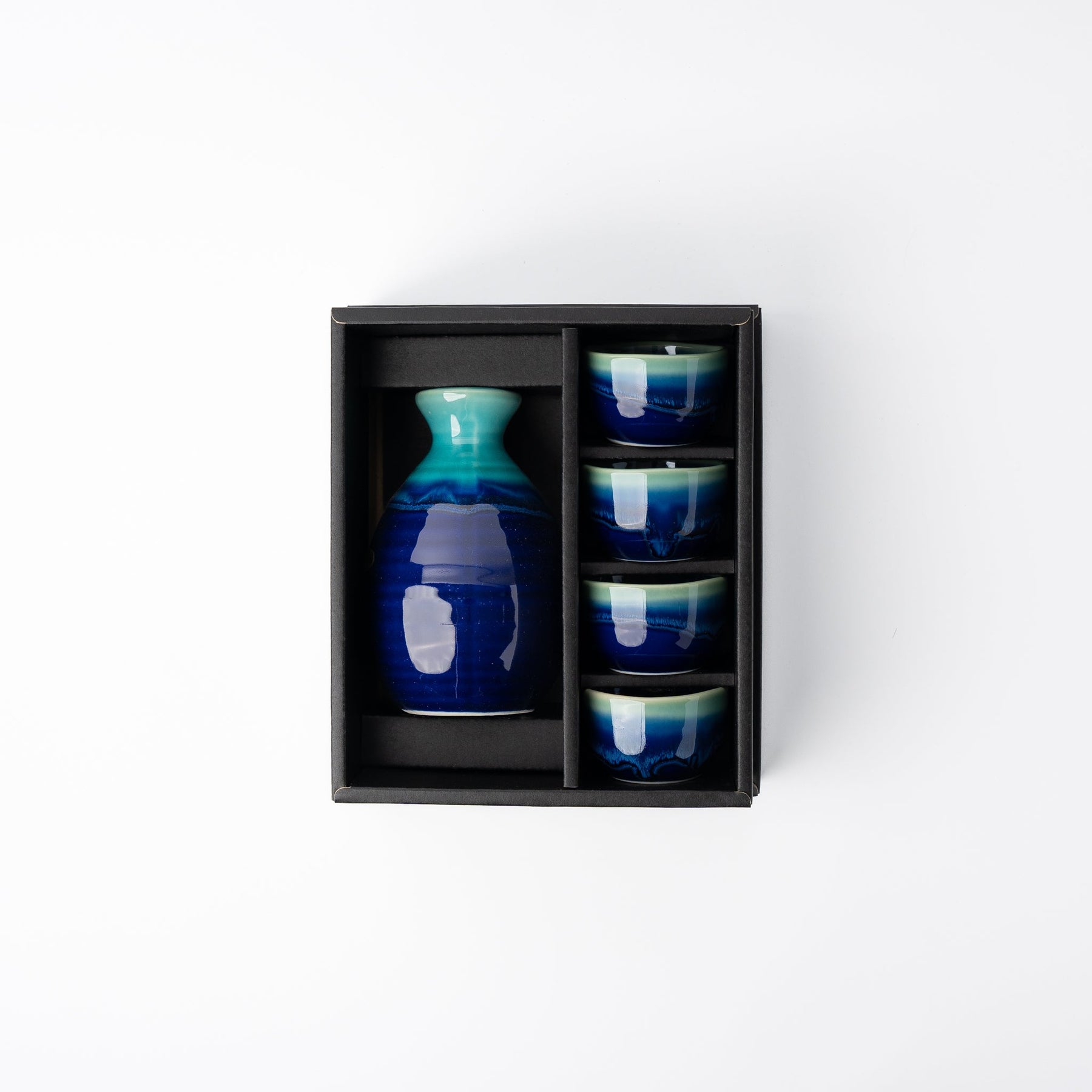 Premium Sake Set for Four – Cobalt Teal Glaze 330ml, 4 Piece