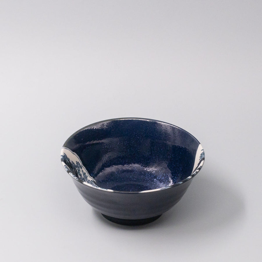 Premium Hokusai Great Wave Rice Bowl - Dark Blue, 15cm