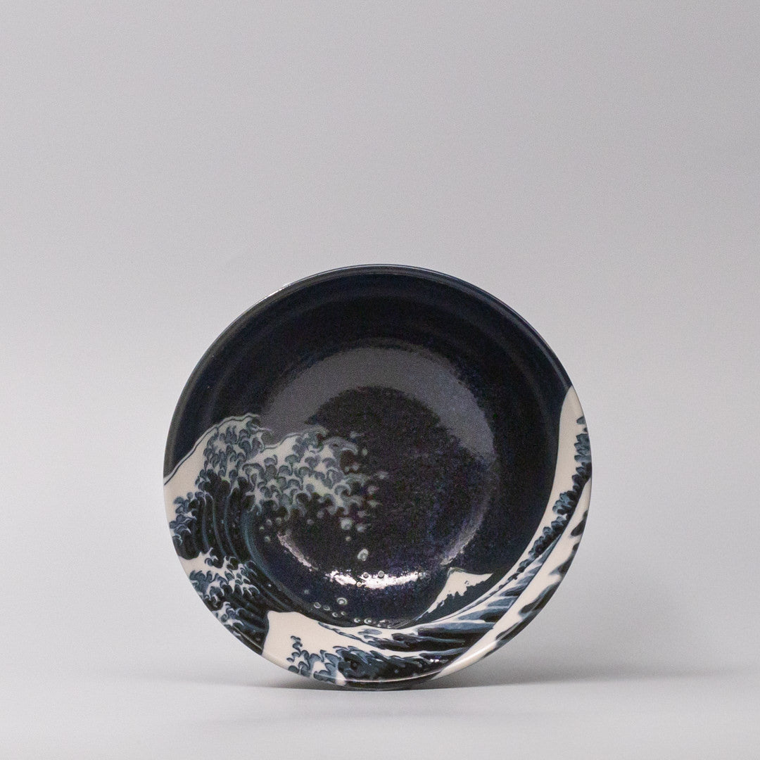 Premium Hokusai Great Wave Rice Bowl - Dark Blue, 15cm