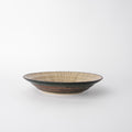 Premium Shallow Flat-Based Bowl – Light Brown Green Converging Line Glaze 20cm