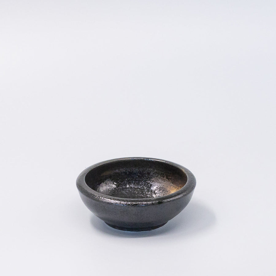 Premium Ceramic Gold Brush Bowl – Black Wabi Sabi Glaze 12cm