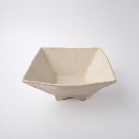 Premium Square Fluted Bowl – Cream Oatmeal Glaze 21 x 21cm