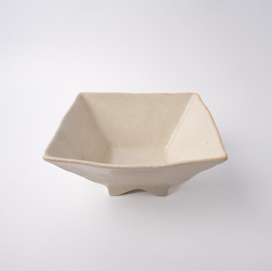 Premium Square Fluted Bowl – Cream Oatmeal Glaze 21 x 21cm
