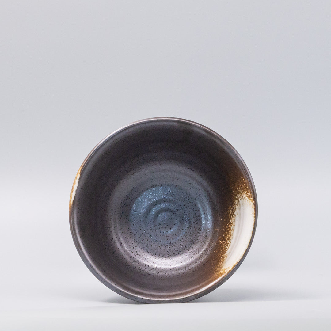 Premium Deep Bowl – Light Brown Black Ridged Glaze 18cm
