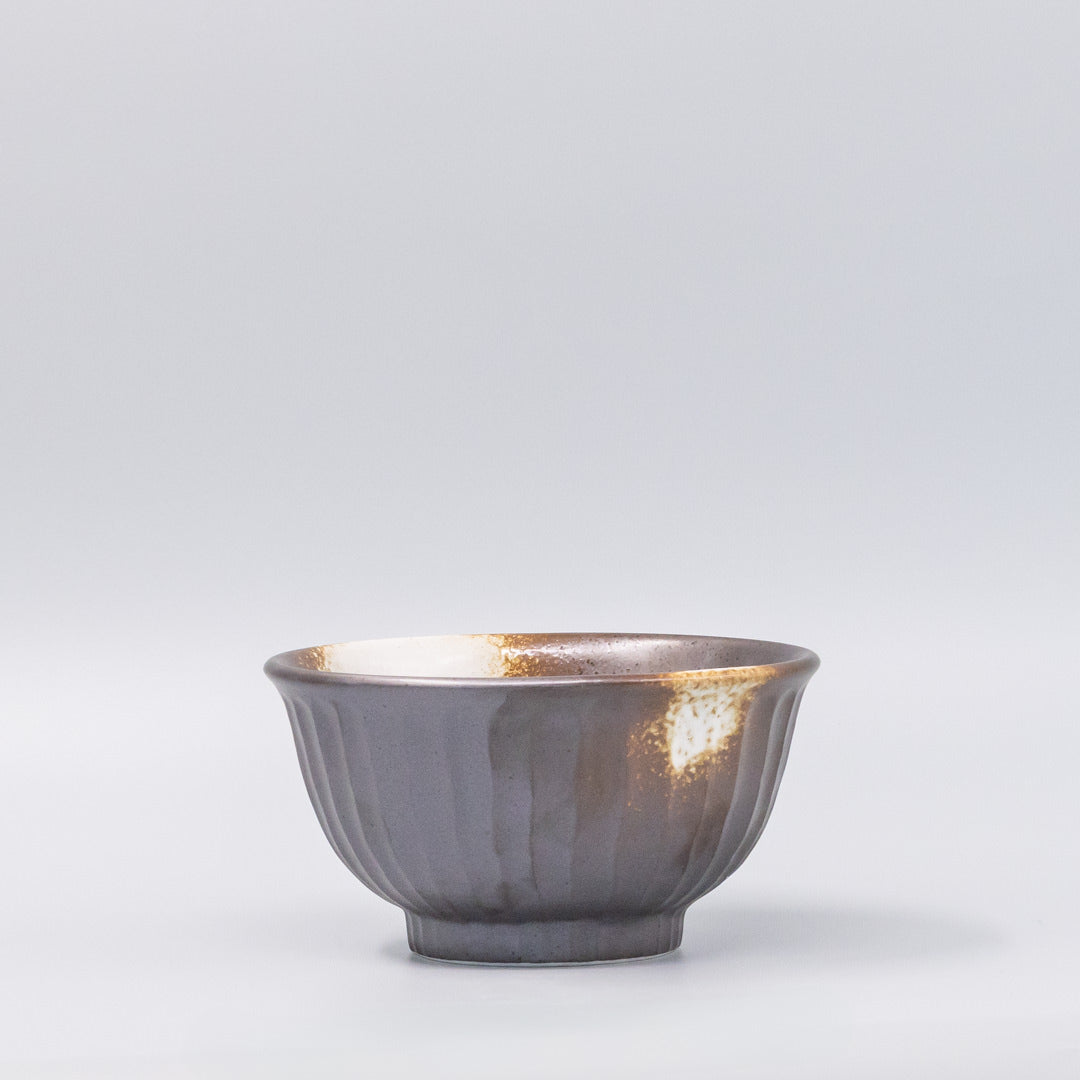 Premium Deep Bowl – Light Brown Black Ridged Glaze 18cm