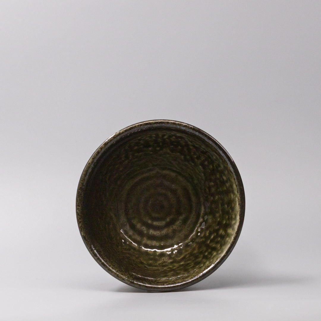 Shinogi Moss Black Glaze 18cm Bowl Dark Green Japanese Noodle Bowl