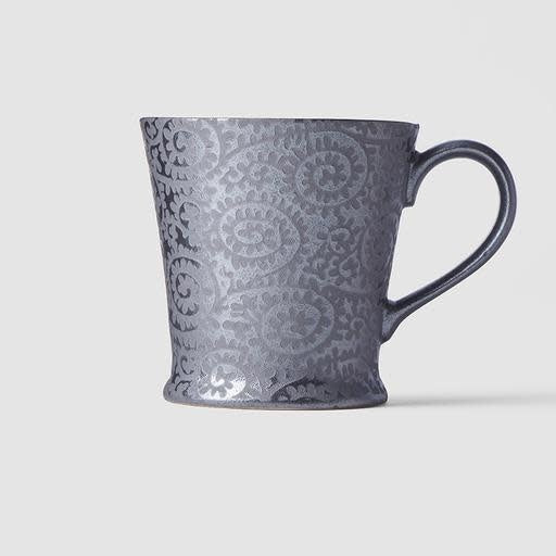 Premium Ceramic Mug – Silver Black Scroll Design 200ml