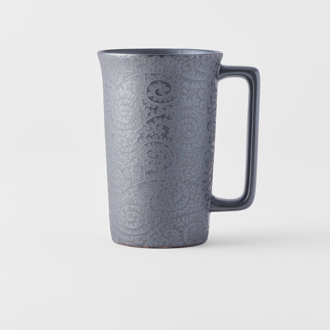 Premium Ceramic Mug with Handle – Silver Black Scroll Design 350ml
