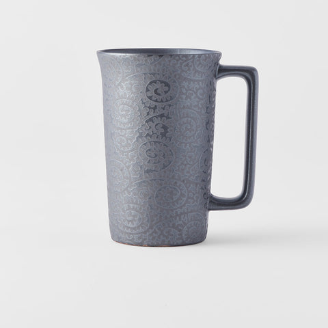 Premium Ceramic Mug with Handle – Silver Black Scroll Design 350ml