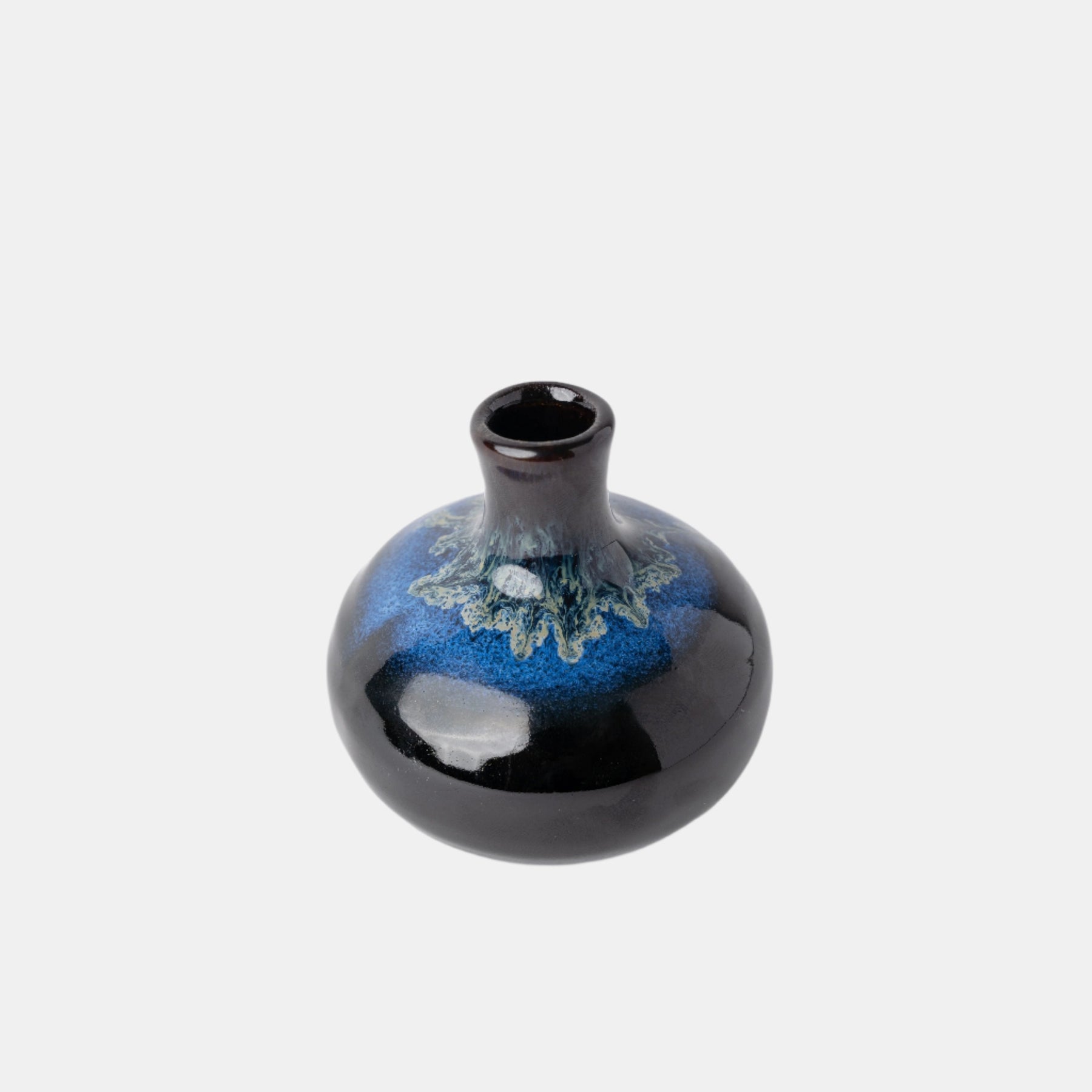 Premium Small Blue on Black Bulb Vase – 8.5cm Decorative Vase