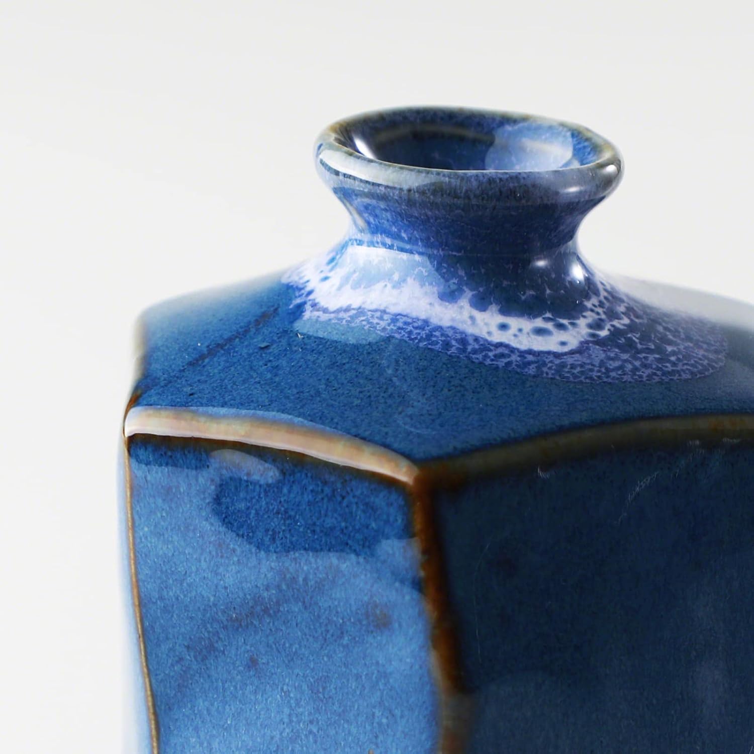 Premium 9cm Blue Hexagon Small Ceramic Vase