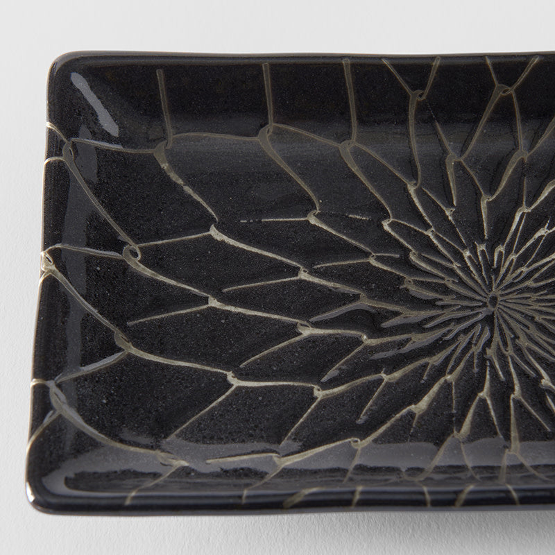 Premium Sushi Plate with Charcoal Net Design - 22cm