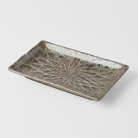 Premium Sushi Plate with Forest Green Net Design - 22 x 13cm