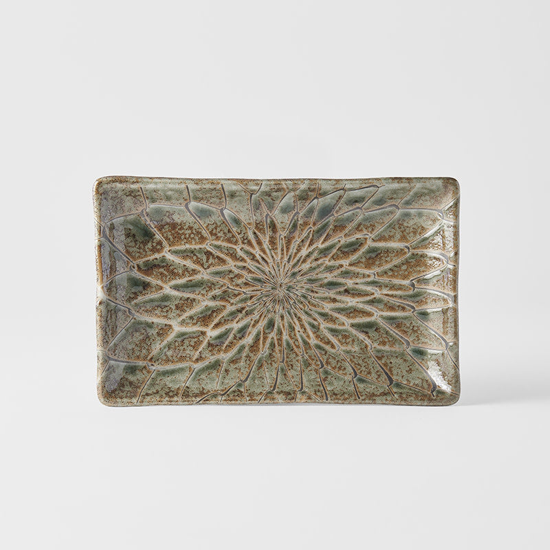 Premium Sushi Plate with Forest Green Net Design - 22 x 13cm