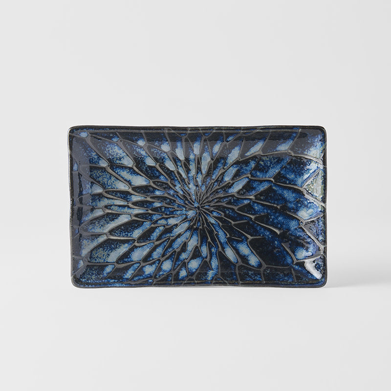 Premium Sushi Plate with Deep Blue Net Design - 22cm