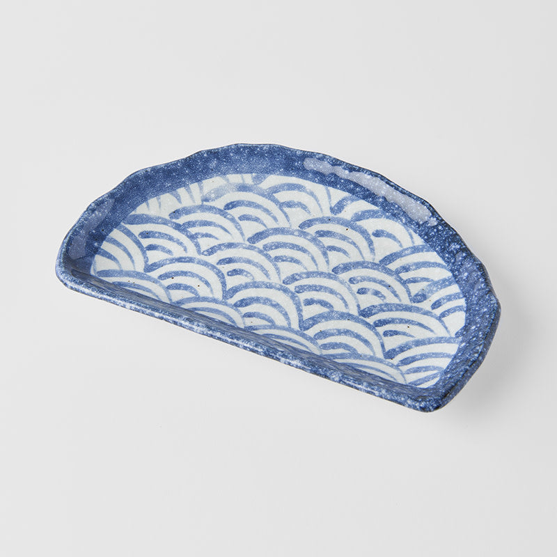 Premium Tempura Plate – Blue Indigo Wave Design 21cm