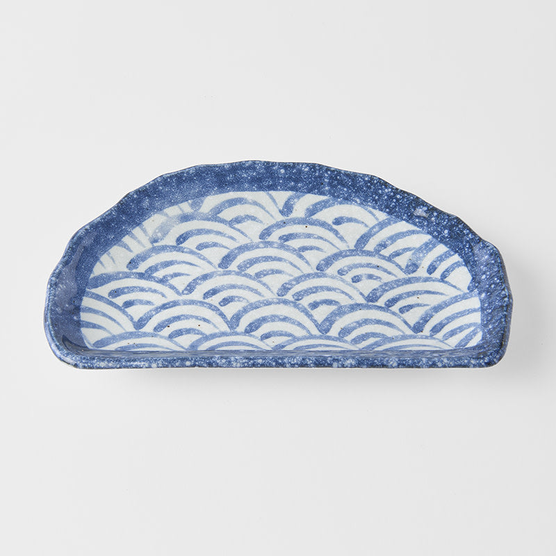 Premium Tempura Plate – Blue Indigo Wave Design 21cm