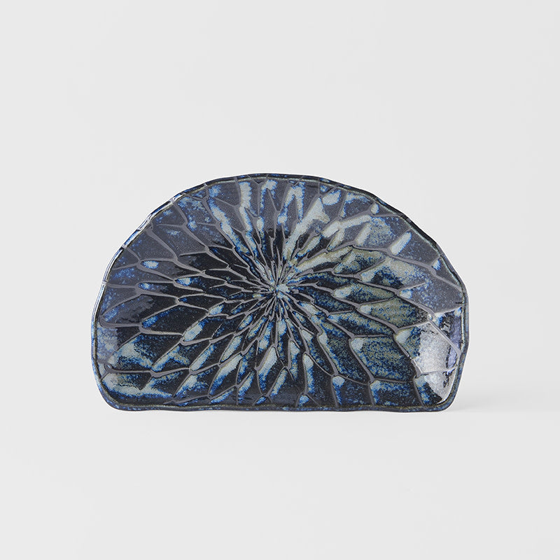 Premium D-Shaped Plate – Dark Blue Indigo Design 21cm