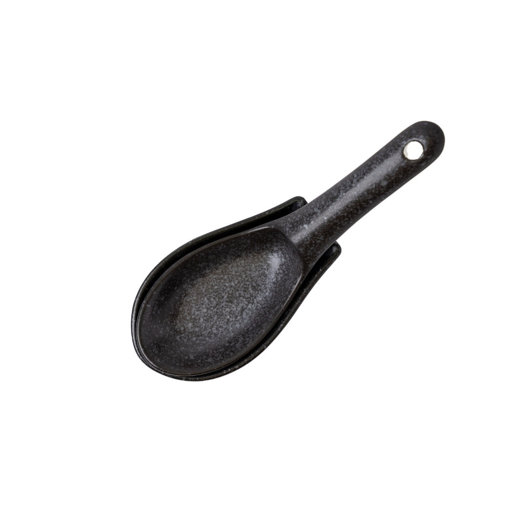 Premium Kanso Matte Black Glaze Small Ceramic Spoon Rest Dishwasher Microwave Safe