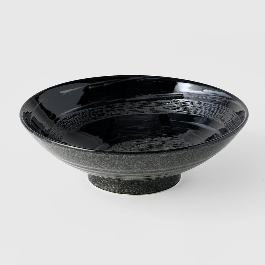 Premium Ceramic Ramen Bowl – Black Gunmetal Swirl Glaze 24.5cm, 900ml
